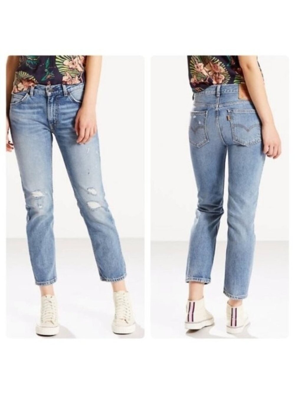 Levi’s 505C Cropped Straight Distressed Orange Tab Jeans - 26"